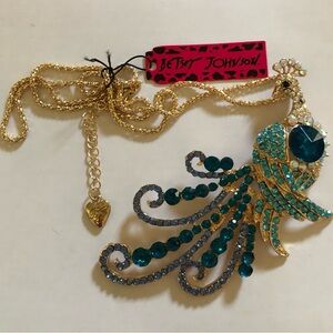 Betsey Johnson Gold and Teal Peacock Necklace
